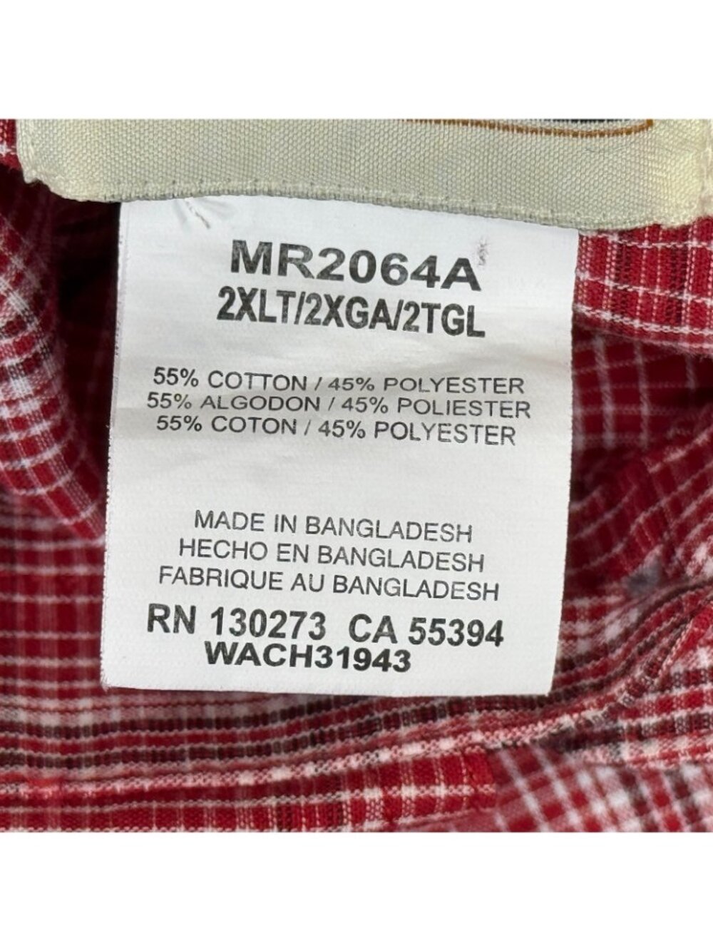 Wrangler Riata Shirt Mens 2XLT Red Plaid Button Down Western Cowboy 2XL Tall - Picture 11 of 11